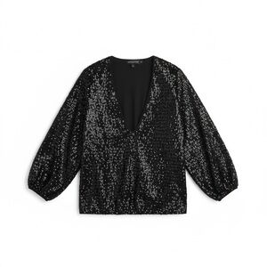 Black Sequin deep V-Neck party long sleeved Top size M